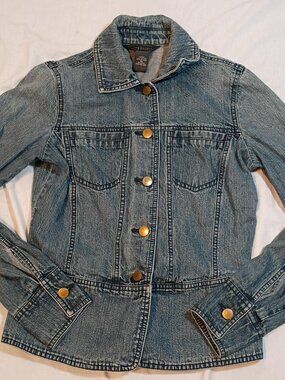 Van Heusen Denim Jacket Women's XS Medium Wash Tailored Structured Fitted Prince